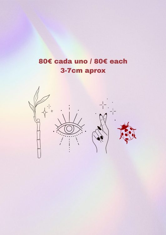 Dibujos minimalistas con precios y tamaños.