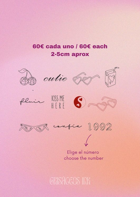 Tattoo designs with cherries, glasses, text