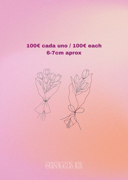 Tulip bouquet line art, pink gradient background.