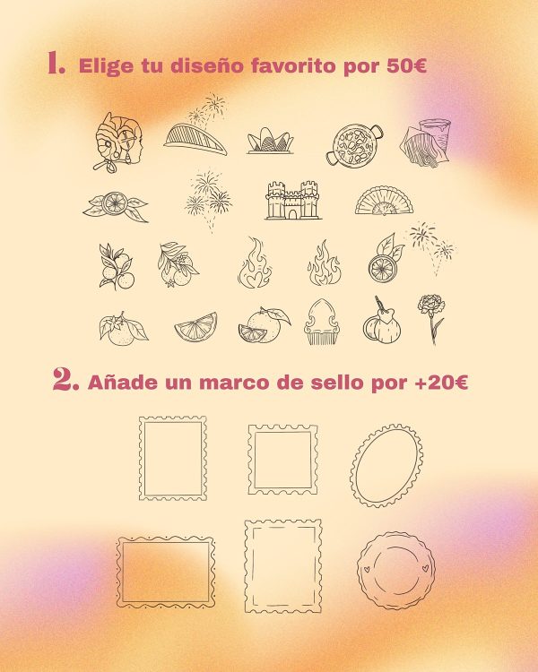 Opciones de diseño y marcos de sello disponibles.