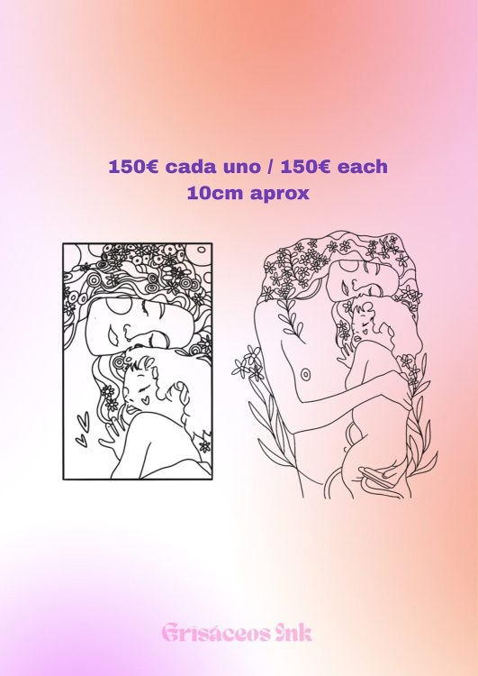 Ilustraciones artísticas de madre y niño abrazados.