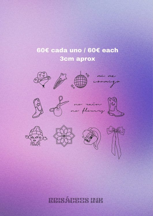 Dibujos de tatuajes pequeños por 60€ cada uno.