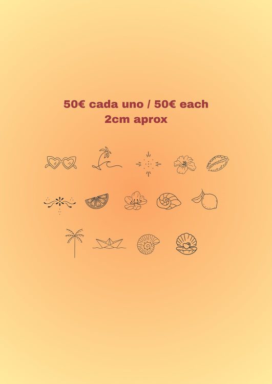 Ilustraciones pequeñas a 50€ cada una, 2cm aprox