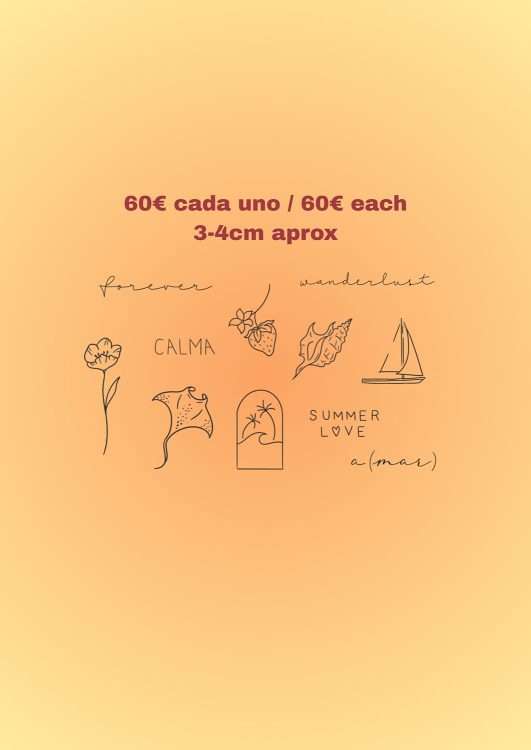 Tatuajes temporales minimalistas, precio y tamaño incluidos.