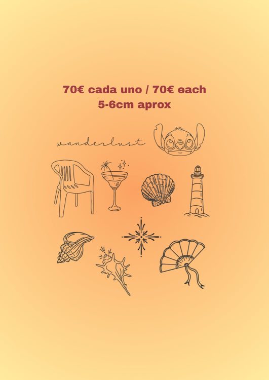 Diseños tattoos: objetos y figuras variadas, precio y tamaño.